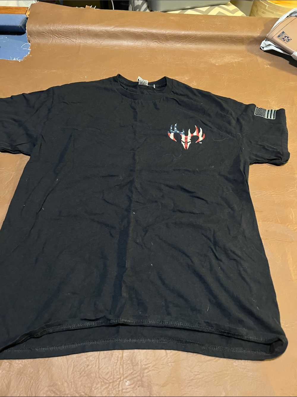 Gildan Black Short-Sleeve Tee with American Flag Buck Deer Logo